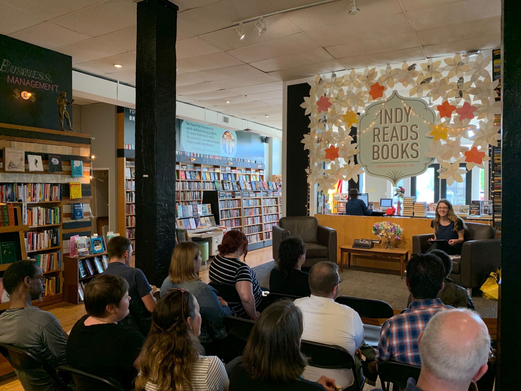 Laura Holzman reading from 'Contested Image' at Indy Reads earlier this year.